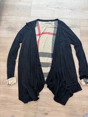 Burberry Black Draped Cardigan with Signature Check Lining Reversible